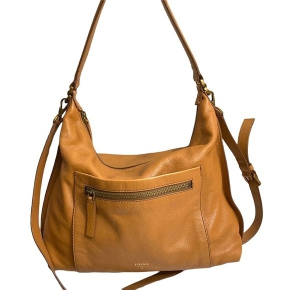 Fossil light brown leather two way shoulder messenger bag unisex - Picture 6 of 16